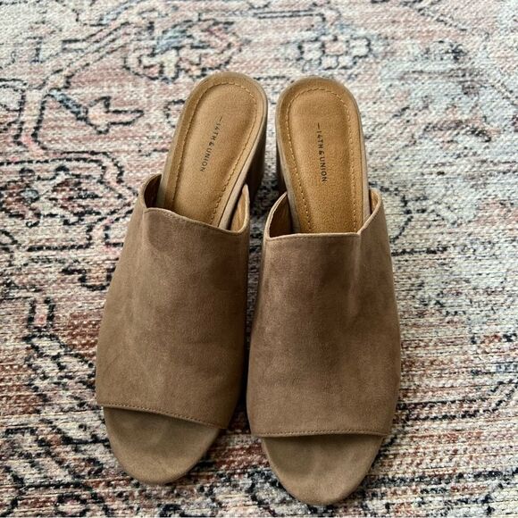 14th & Union Slip On Taupe Open Toe Block Heel Sandal Women's Size 8.5M - Picture 3 of 8